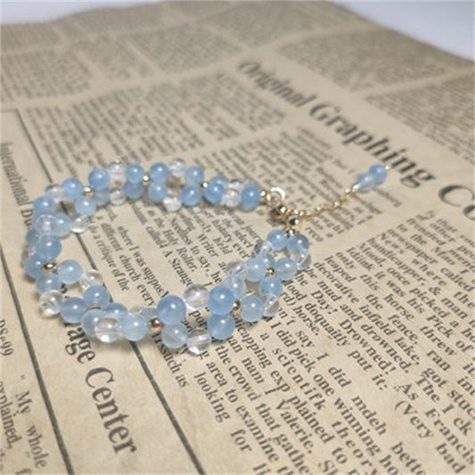 Stylish and Fresh Aquamarine Bracelet Double-layer Design White Crystal - Touch Bling