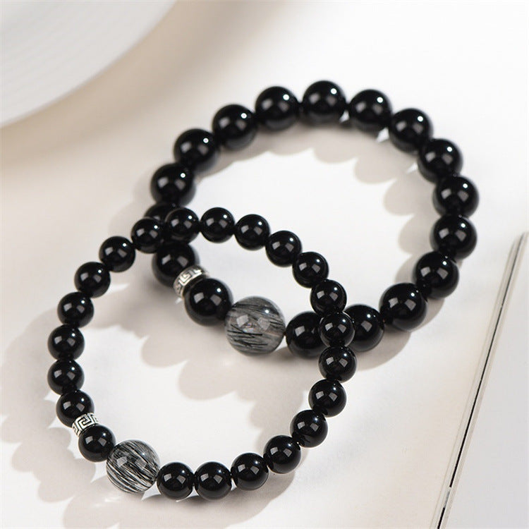 Natural Obsidian Bracelet Handmade Beaded Couple Crystal Jewelry - Touch Bling
