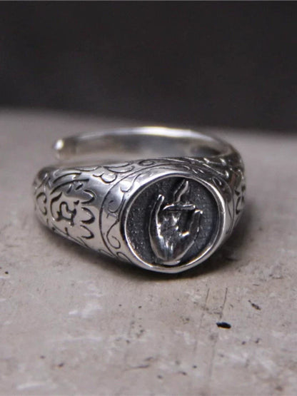 S925 Sterling Silver Vintage Silver Bergamot Orchid Finger Ring, Open Ring - Touch Bling