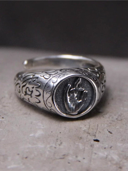 S925 Sterling Silver Vintage Silver Bergamot Orchid Finger Ring, Open Ring - Touch Bling