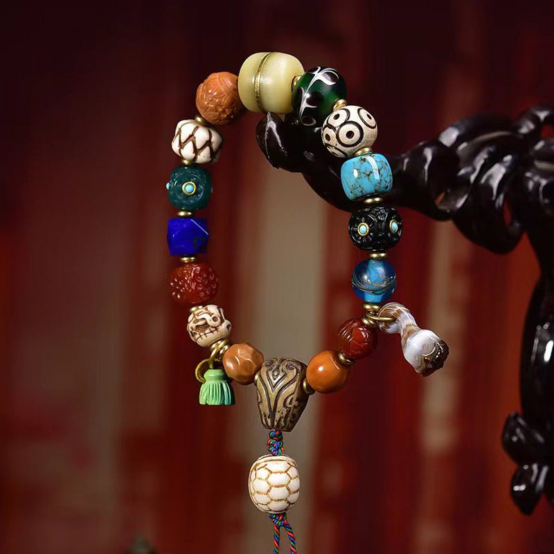 Tibetan Multi-Gemstone Agate Bracelet – Handcrafted Tibetan-Style Beaded Bracelet - Touch Bling