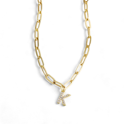 Paperclip Pave Initial Necklace