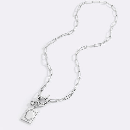 Pave Initial Pendant Necklace with Paperclip Chain