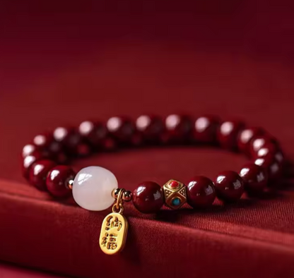 Prosperity & Luck Red Bead White Jade Bracelet