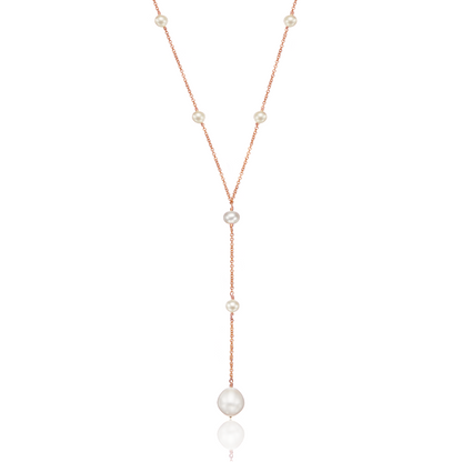 Rose Gold Multi Pearl Lariat Necklace