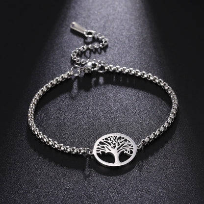 Tree of Life Stainless Steel Box Chain Bracelet