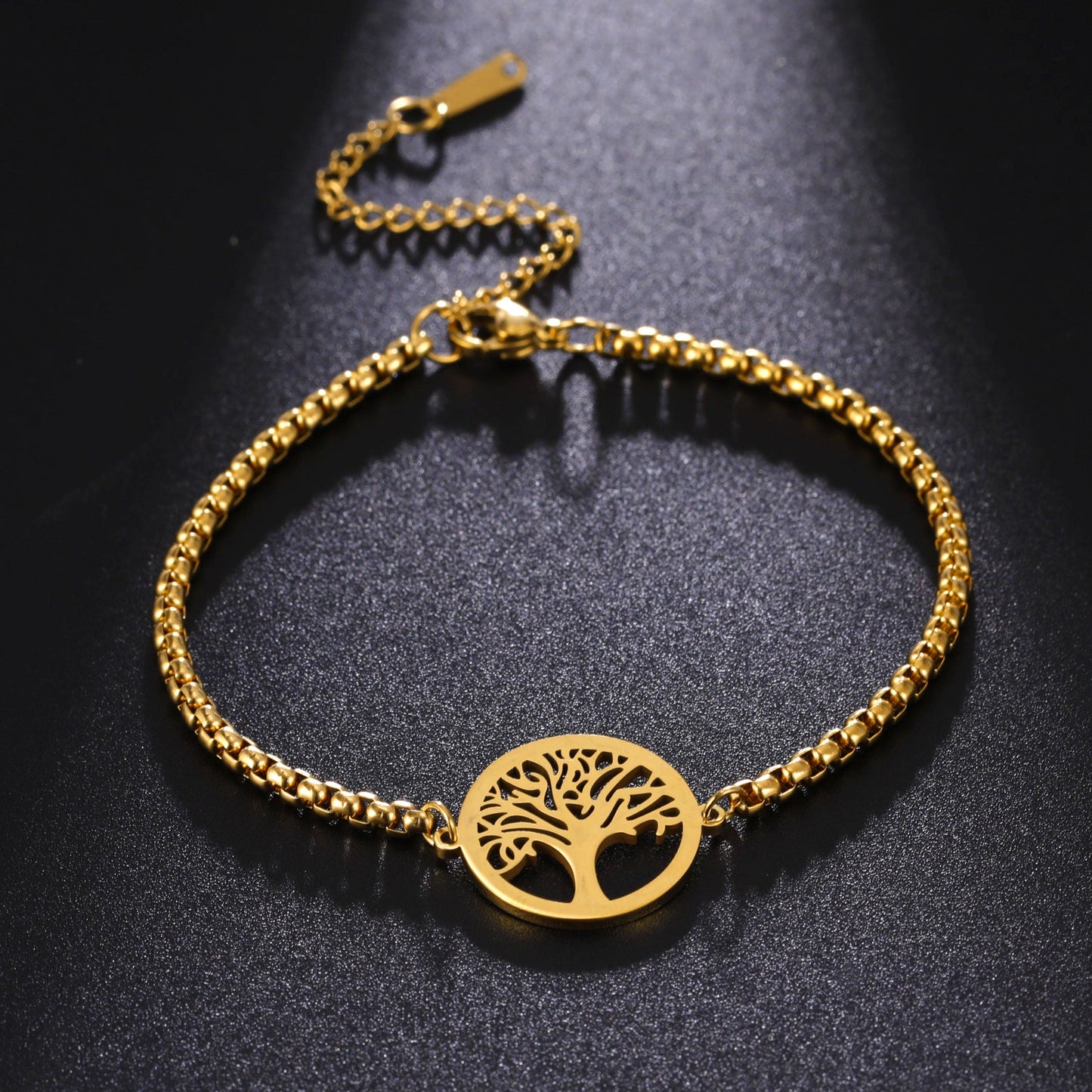 Tree of Life Stainless Steel Box Chain Bracelet