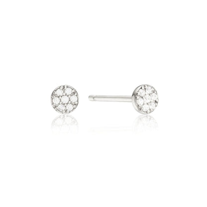 Silver Diamond Style Cluster Circle Stud Earrings