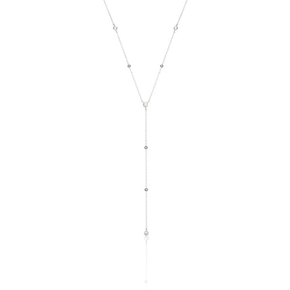 Silver Diamond Style Satellite Lariat Necklace