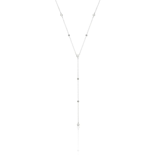 Silver Diamond Style Satellite Lariat Necklace