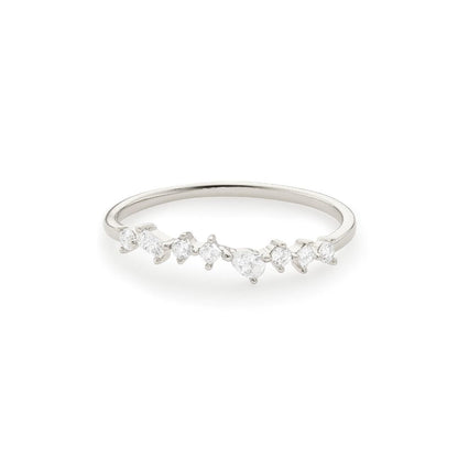 Anillo de plata con diamantes en racimo mixto