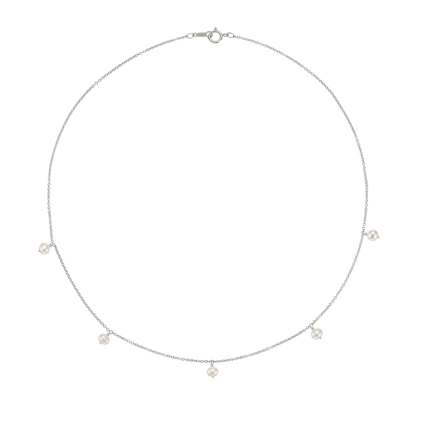 Solid White Gold Five Pearl Drop Choker