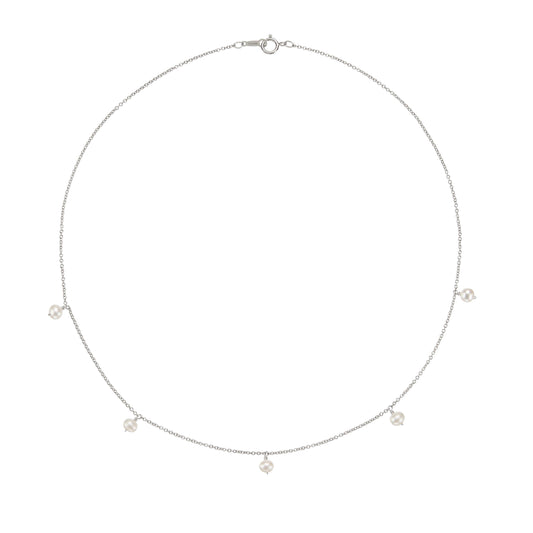Solid White Gold Five Pearl Drop Choker