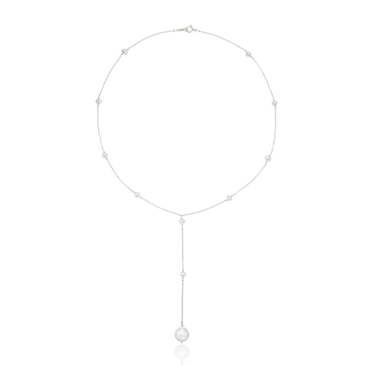 Silver Multi Pearl Lariat Necklace