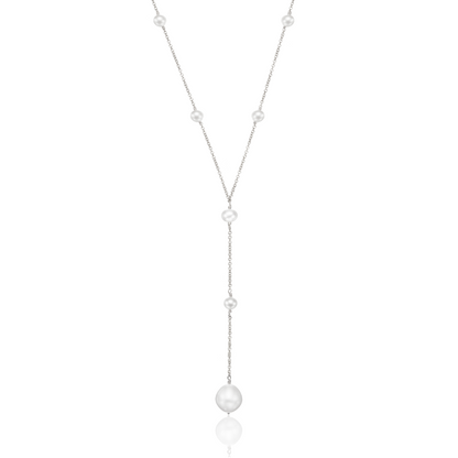 Silver Multi Pearl Lariat Necklace
