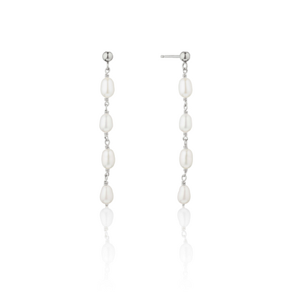 Silver Four Seed Pearl Drop Earrings
