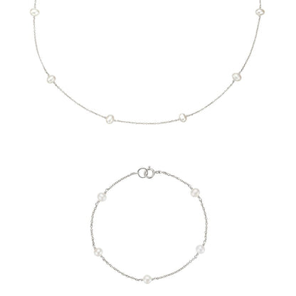 Silver Ten Pearl Choker and Five Pearl Bracelet Gift Set