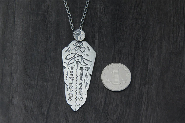 S925 Edict Taiji Bagua Sterling Silver Pendant Body Protection Wulei Order Plate Pendant - Touch Bling