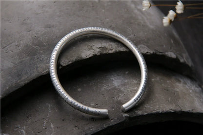 S999 Sterling Silver Retro Style Bracelet Men's Pure Silver Heart Meridian Open Bracelet - Touch Bling