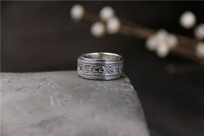 Rotatable Six-Character Mantra Ring s925 Sterling Silver Ring - Touch Bling