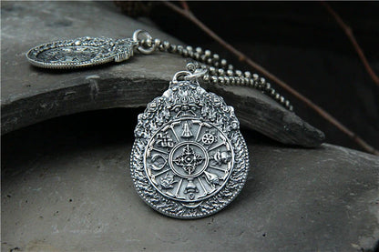 Sterling Silver S925 Vajra Pestle Zodiac Jiugong Pendant, Kirin Beast Gossip Pendant - Touch Bling