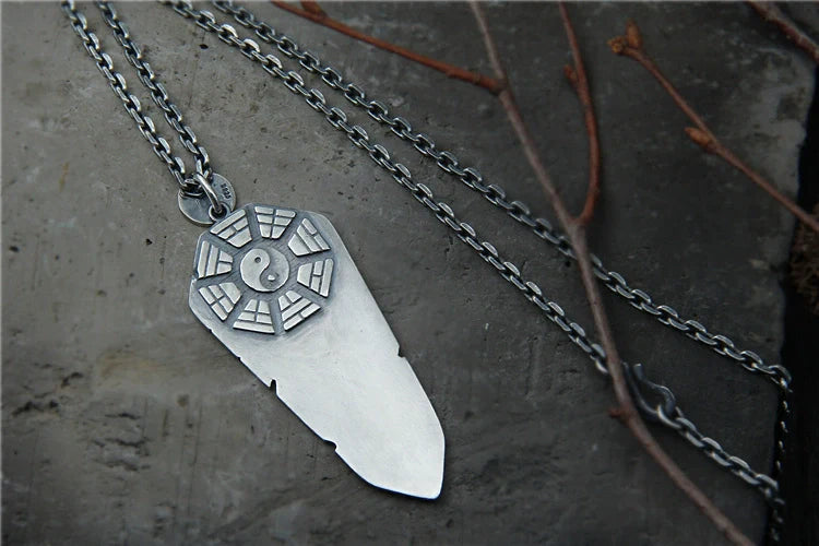 S925 Edict Taiji Bagua Sterling Silver Pendant Body Protection Wulei Order Plate Pendant - Touch Bling