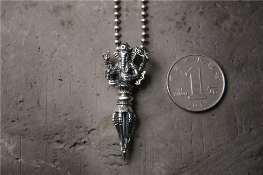 S925 Sterling Silver Personalized Necklace Pendant Elephant Trunk God of Wealth Vajra Pestle Pendant - Touch Bling