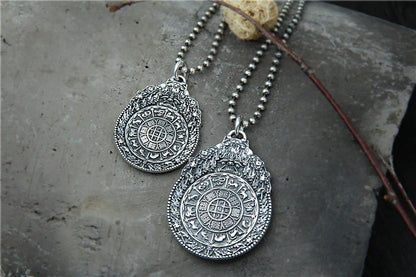 Sterling Silver S925 Vajra Pestle Zodiac Jiugong Pendant, Kirin Beast Gossip Pendant - Touch Bling