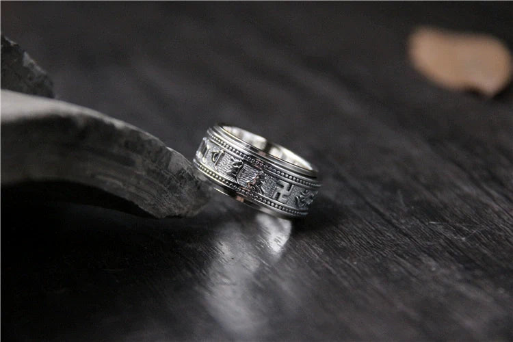 Rotatable Six-Character Mantra Ring s925 Sterling Silver Ring - Touch Bling