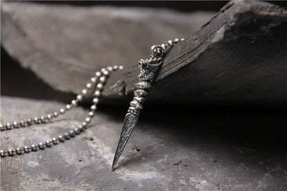 Vajra Pestle Dragon Necklace Pendant Female S925 Sterling Silver Retro Pendant Tibetan Buddha Dharma Artifact Guardian Silver Pendant - Touch Bling