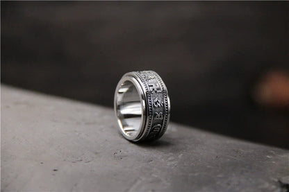 Rotatable Six-Character Mantra Ring s925 Sterling Silver Ring - Touch Bling