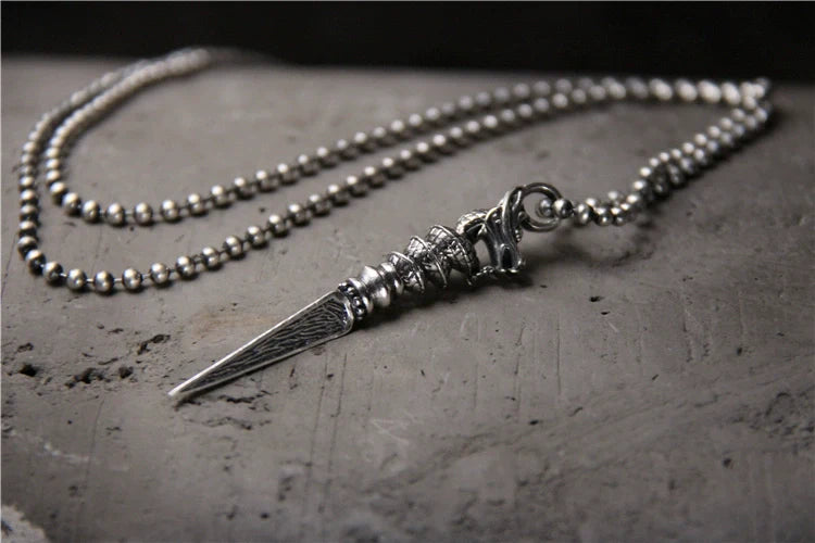 Vajra Pestle Dragon Necklace Pendant Female S925 Sterling Silver Retro Pendant Tibetan Buddha Dharma Artifact Guardian Silver Pendant - Touch Bling