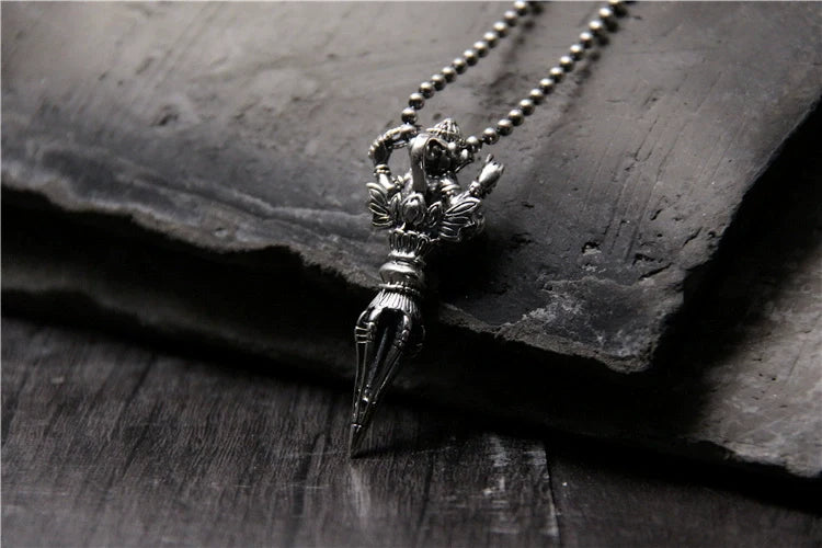 S925 Sterling Silver Personalized Necklace Pendant Elephant Trunk God of Wealth Vajra Pestle Pendant - Touch Bling