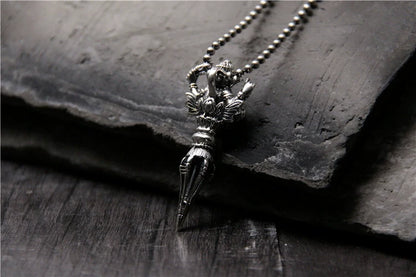S925 Sterling Silver Personalized Necklace Pendant Elephant Trunk God of Wealth Vajra Pestle Pendant - Touch Bling