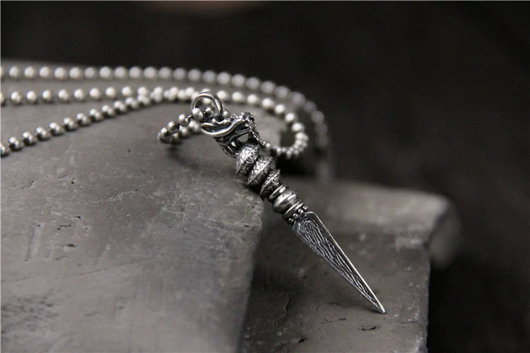 Vajra Pestle Dragon Necklace Pendant Female S925 Sterling Silver Retro Pendant Tibetan Buddha Dharma Artifact Guardian Silver Pendant - Touch Bling