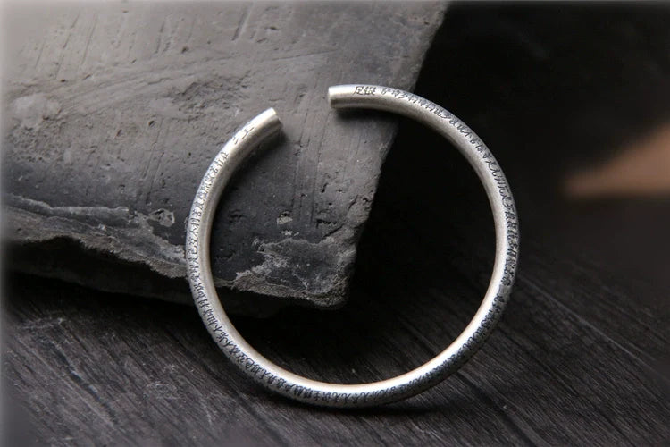 S999 Sterling Silver Retro Style Bracelet Men's Pure Silver Heart Meridian Open Bracelet - Touch Bling