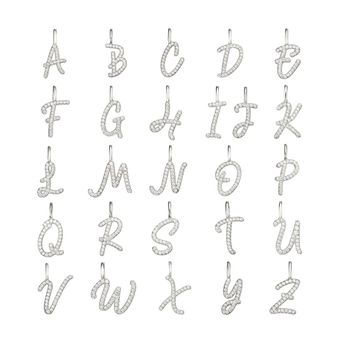 Silver Diamond Style Curve Initial Letter Necklace