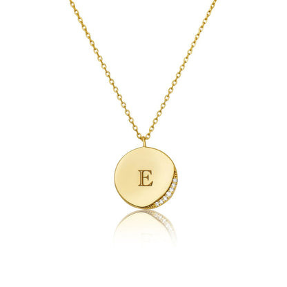 Gold Diamond Style Crescent Disc Necklace
