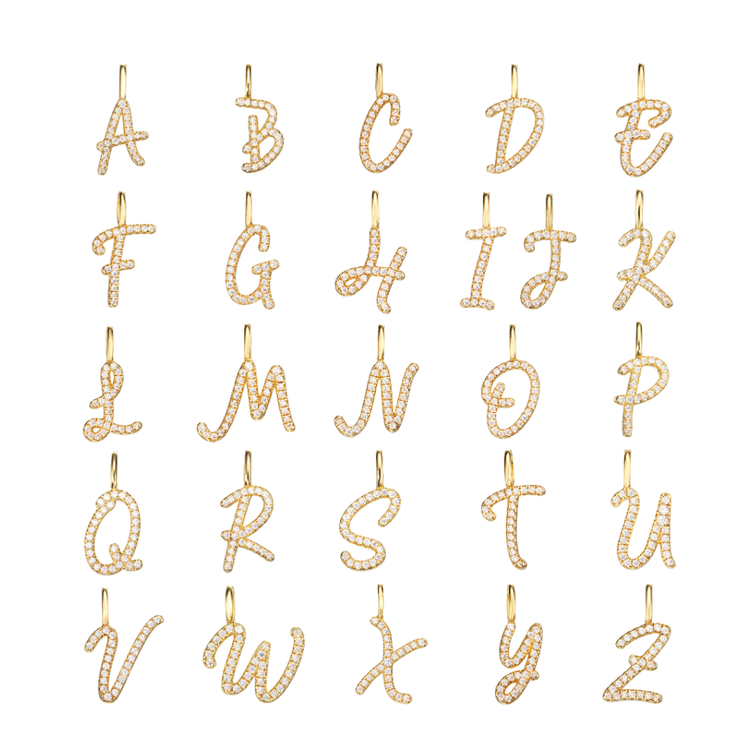 Gold Individual Diamond Style Curve Initial Charm