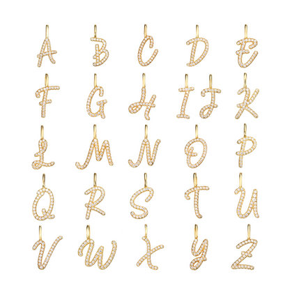 Gold Individual Diamond Style Curve Initial Charm