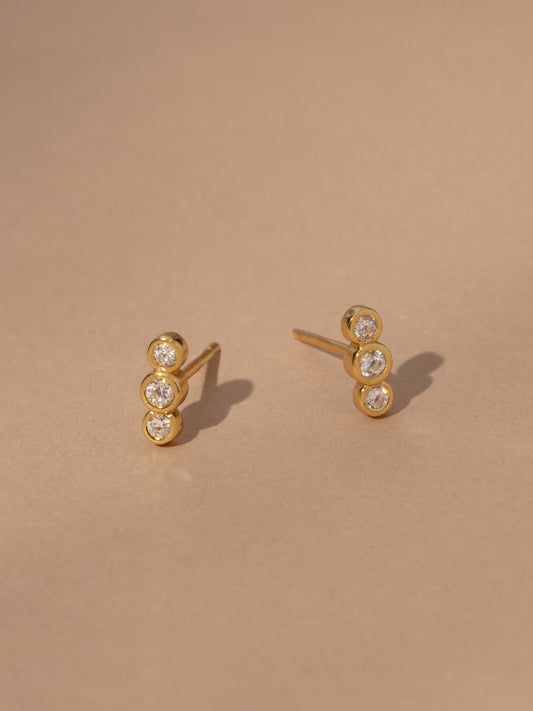 Triple Diamond Vermeil Stud Earrings