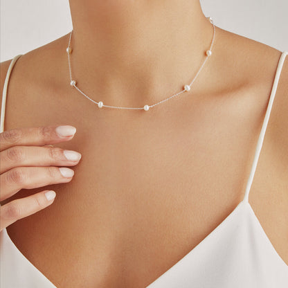 Silver Ten Pearl Choker and Five Pearl Bracelet Gift Set
