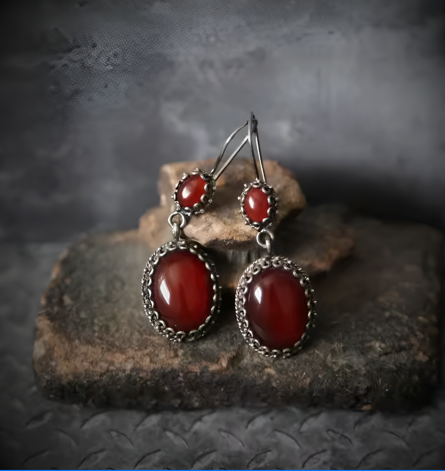Vintage Red Zircon Drop Earrings