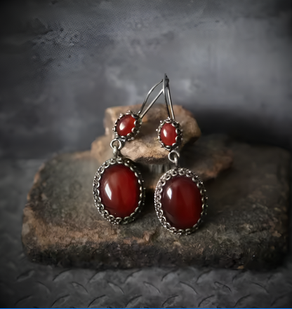 Vintage Red Zircon Drop Earrings