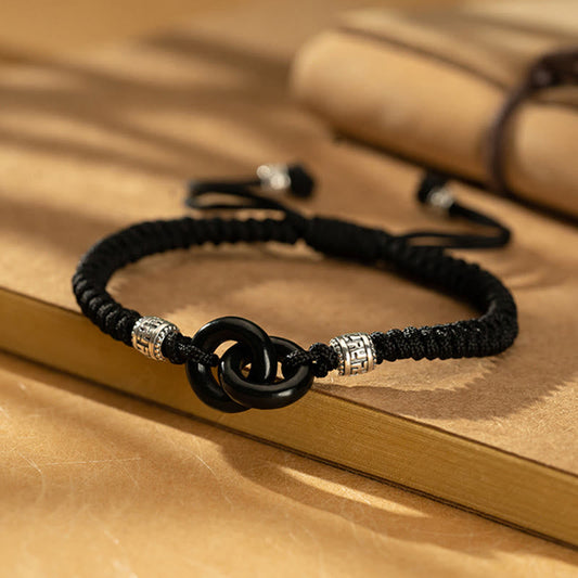 Pulsera de la suerte con piedras de Buda, jade negro hetiano natural, doble hebilla de la paz y símbolo de la esvástica, en plata de ley 925