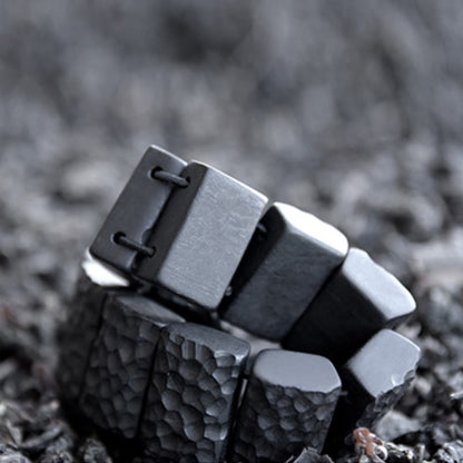 Pulsera de pareja con textura de madera de ébano vintage y piedras de Buda 