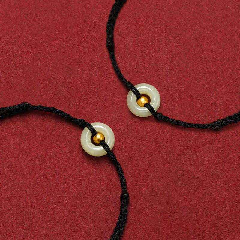 Pulsera trenzada de jade hetian con cuentas de oro 999 y piedras de Buda, con hebilla de paz y abundancia. 