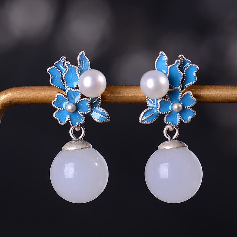 Buddha Stones White Jade 925 Sterling Silver Pearl Flower Blessing Necklace Pendant Ring Earrings - Touch Bling