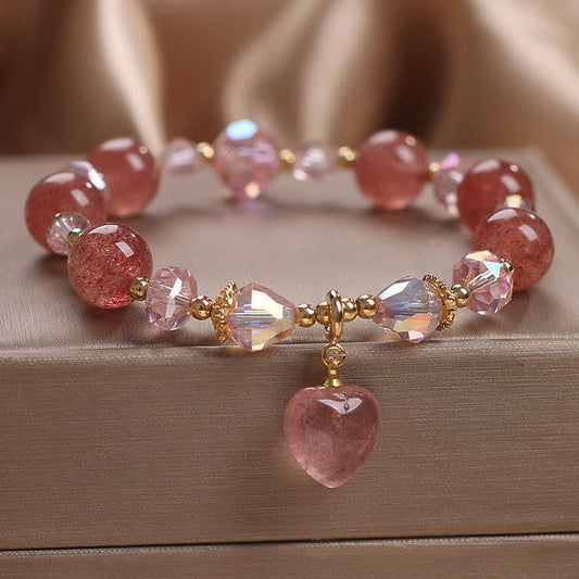 Buddha Stones Natürlicher Erdbeerquarz Kristall Liebe Herz Heilung Positives Armband 