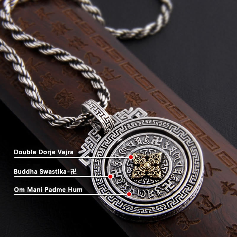 Collar con colgante de piedra de Buda tibetano Om Mani Padme Hum, doble dorje, vajra, giratorio, pureza y paz. 